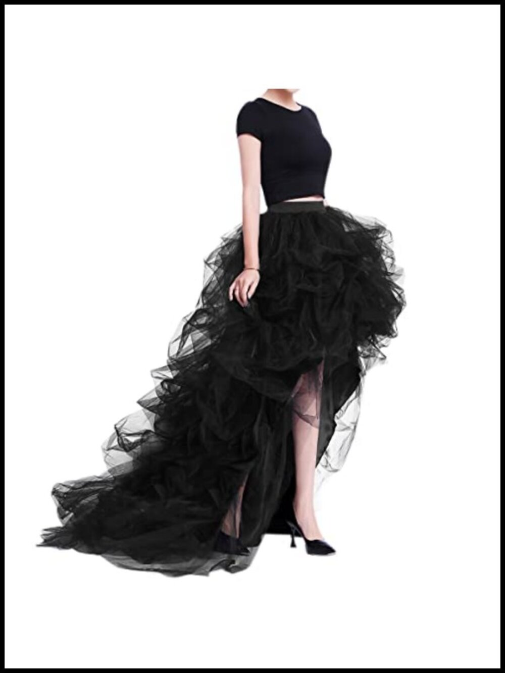 Women's High Low Ruffled Tulle Skirt Floor Length with Train